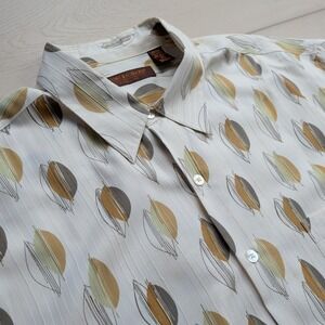Tori Richard Shirt Mens XL Silk Cotton Cream Brown Hawaiian Leaf Beach Casual